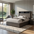 Pemberly Row Eastern King Bed with Bookcase Headboard and 2 Compartments in Gray