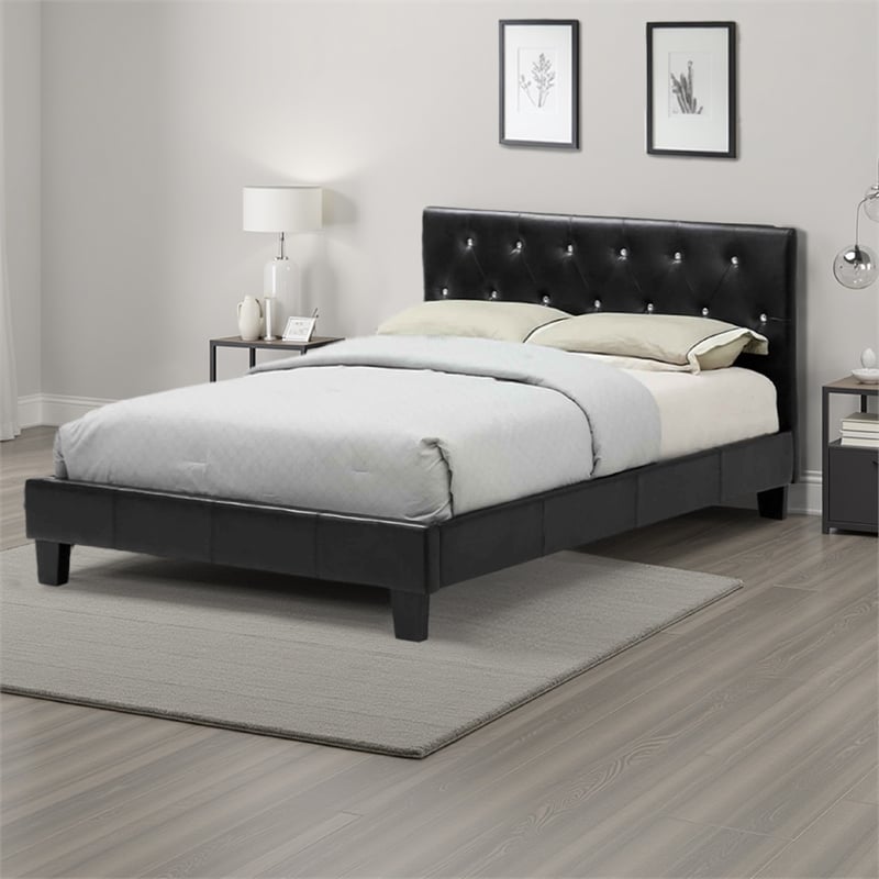 Pemberly Row California King Platform Bed with Button Tufted Headboard in Black