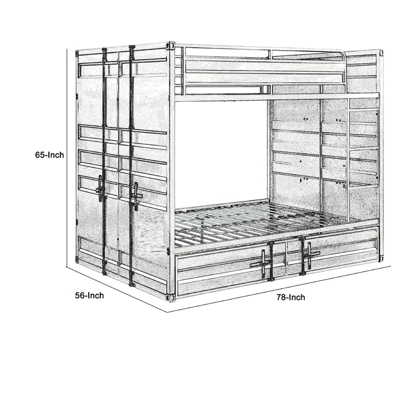 Pemberly Row Full Size Metal Bunk Bed with Recessed Panels and 20 Slats in White
