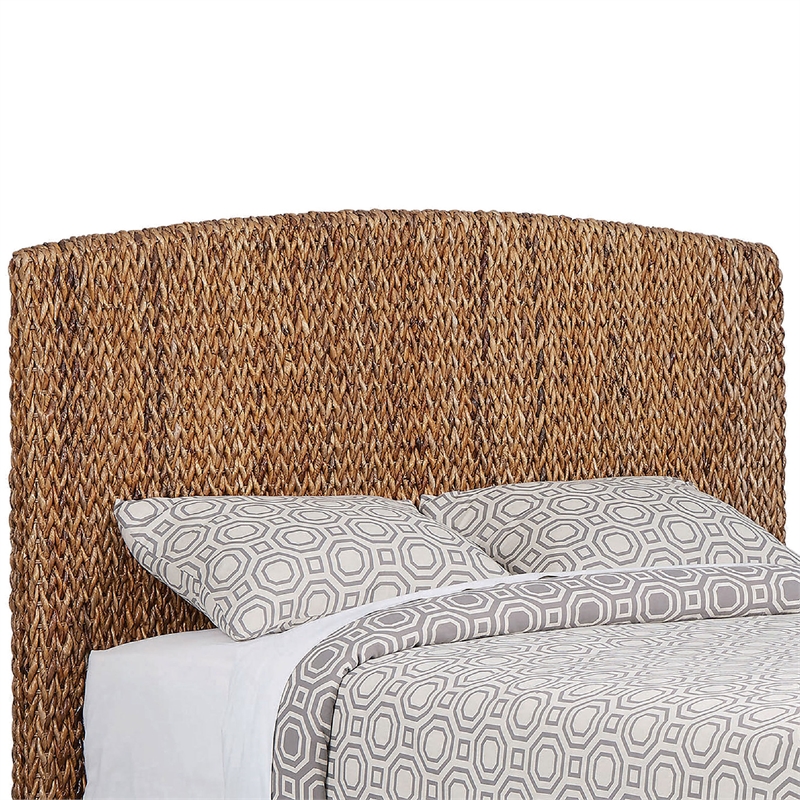 Pemberly Row Hand Woven Banana Leaf Eastern King Bed w/ Chamfered Legs in Brown