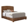 Pemberly Row Hand Woven Banana Leaf Eastern King Bed w/ Chamfered Legs in Brown