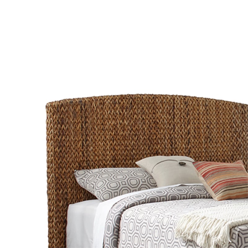 Pemberly Row Hand Woven Banana Leaf Queen Bed with Chamfered Legs in Brown