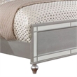 Pemberly Row Queen Bed with LED Lights Mirror Trim and Ornate Bun Feet in Silver