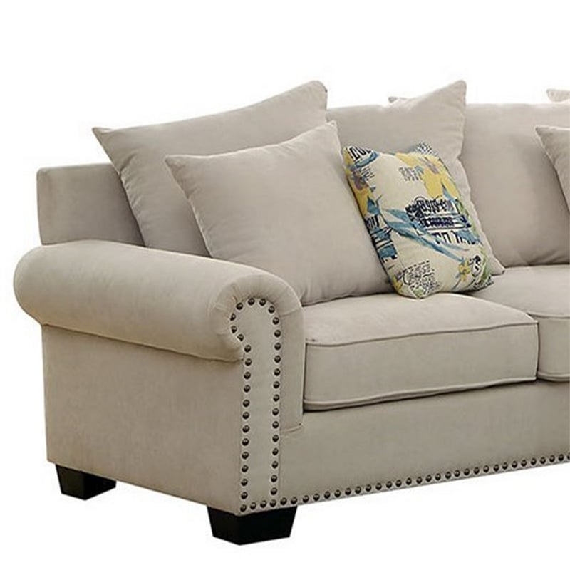 Pemberly Row Fabric Sectional Sofa with Nailhead Trim & Rolled Armrests in Beige