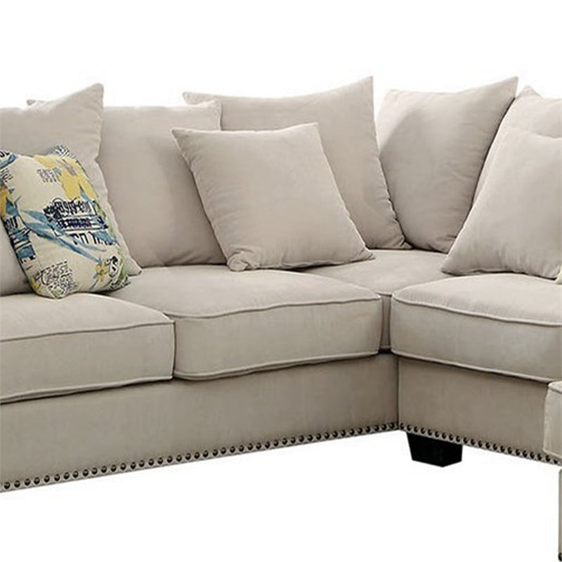 Pemberly Row Fabric Sectional Sofa with Nailhead Trim & Rolled Armrests in Beige