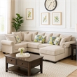 Pemberly Row Fabric Sectional Sofa with Nailhead Trim & Rolled Armrests in Beige