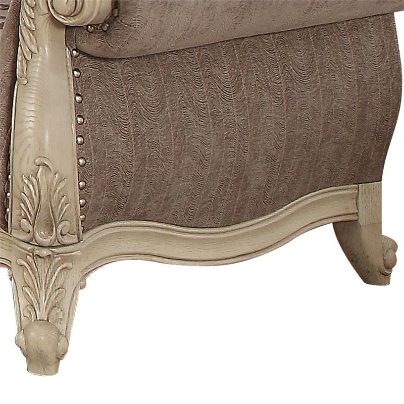 Pemberly Row Button Tufted Fabric Chair with Cabriole Legs in Gray and White