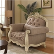 Pemberly Row Button Tufted Fabric Chair with Cabriole Legs in Gray and White