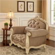 Pemberly Row Button Tufted Fabric Chair with Cabriole Legs in Gray and White
