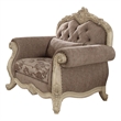 Pemberly Row Button Tufted Fabric Chair with Cabriole Legs in Gray and White
