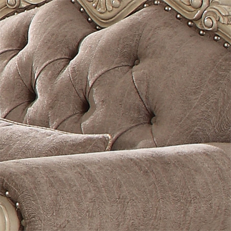 Pemberly Row Button Tufted Fabric Chair with Cabriole Legs in Gray and White