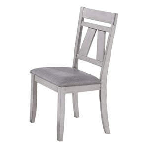 Pemberly Row Cottage Style Side Chair Set of 2 with Fabric Seat in White & Gray