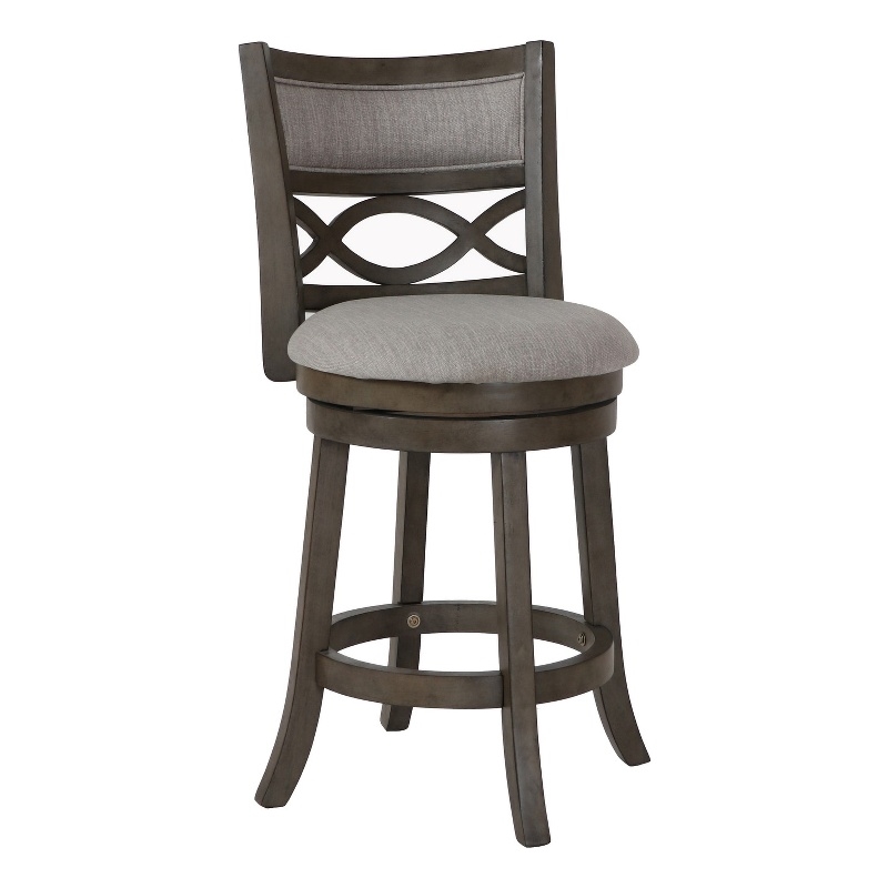 Pemberly Row Curved Lattice Back Swivel Counter Stool with Fabric Seat in Gray