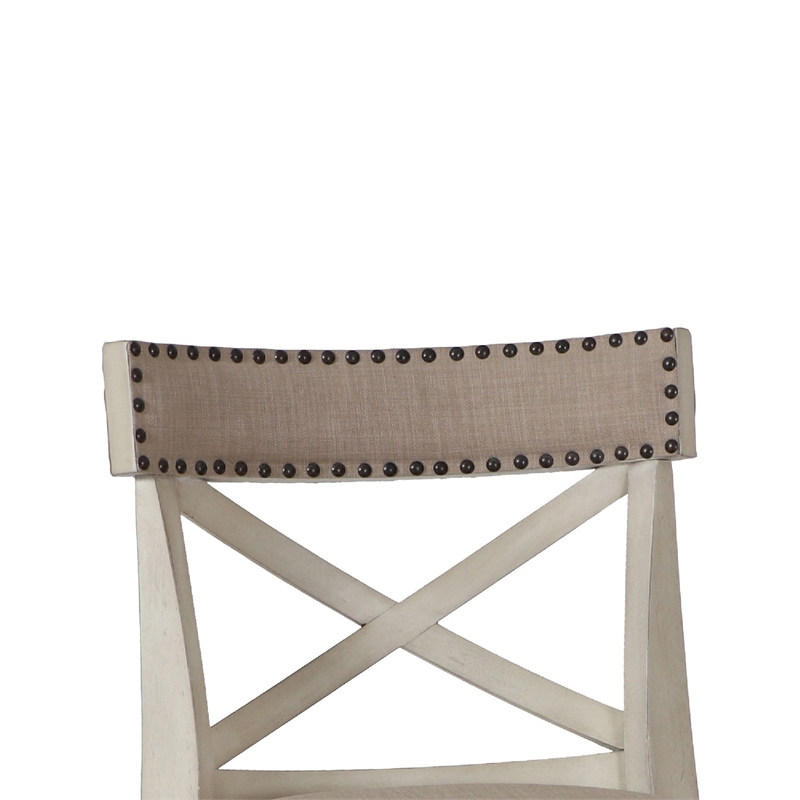 Pemberly Row Curved X Back Swivel Counter Stool w/ Padded Seat in Antique White