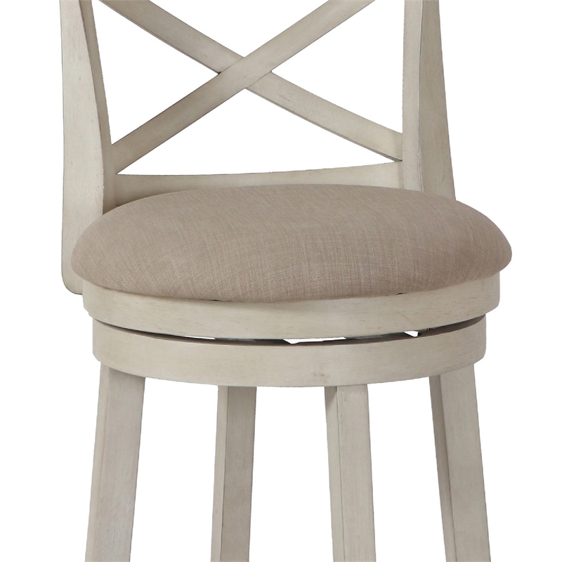 Pemberly Row Curved X Back Swivel Counter Stool w/ Padded Seat in Antique White