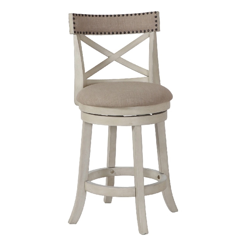 Pemberly Row Curved X Back Swivel Counter Stool w/ Padded Seat in Antique White