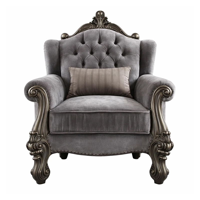 Pemberly Row Velvet Wingback Chair with Button Tufted Details in Gray