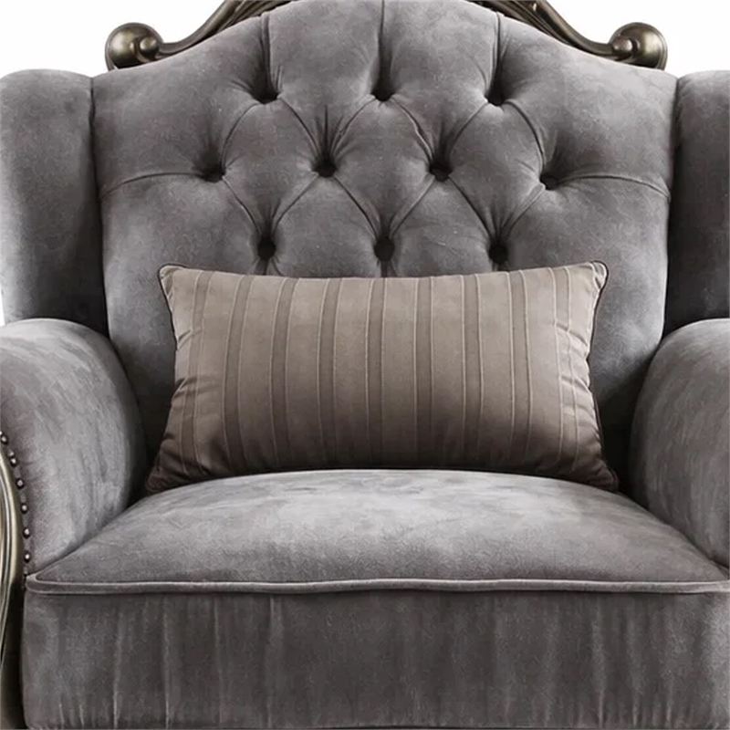 Pemberly Row Velvet Wingback Chair with Button Tufted Details in Gray