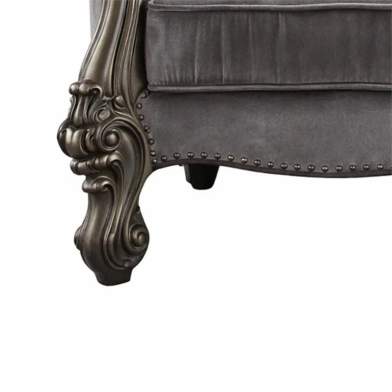 Pemberly Row Velvet Wingback Chair with Button Tufted Details in Gray