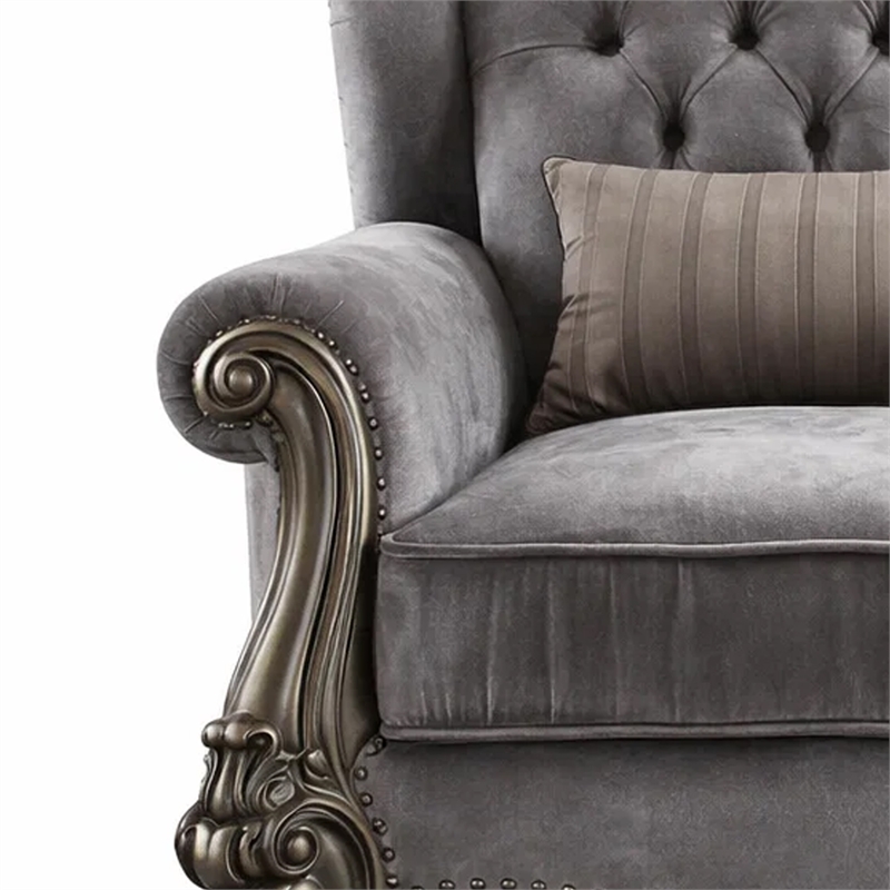 Pemberly Row Velvet Wingback Chair with Button Tufted Details in Gray