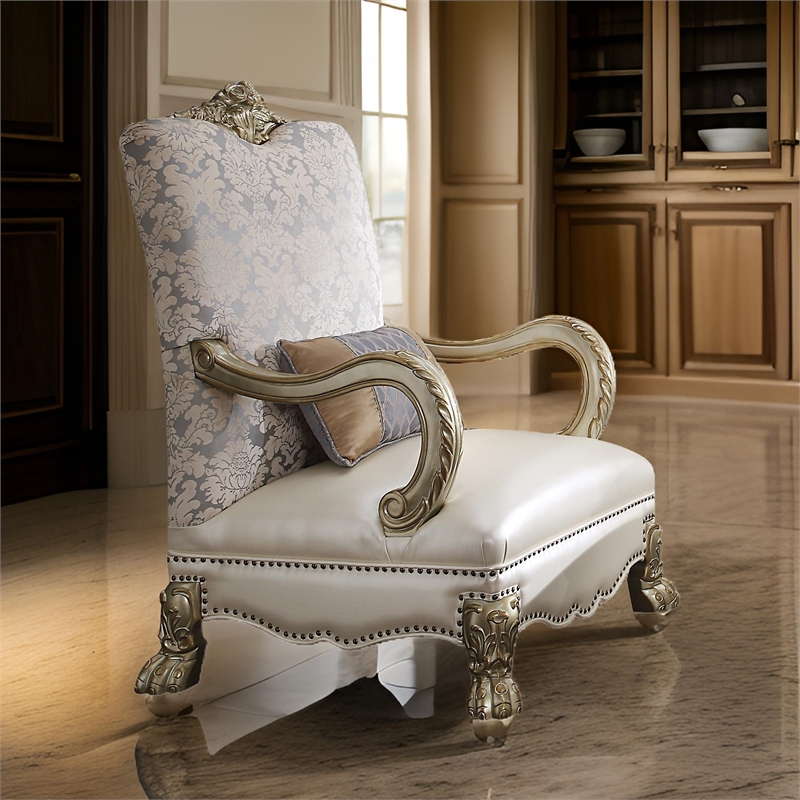 Pemberly Row Accent Chair with Leatherette Seat and Lion Claw Feet in Beige