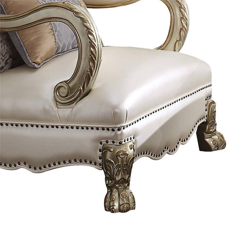 Pemberly Row Accent Chair with Leatherette Seat and Lion Claw Feet in Beige