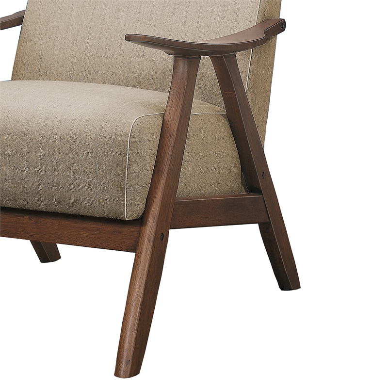 Pemberly Row Retro Accent Chair with Curved Wood Armrests in Light Brown