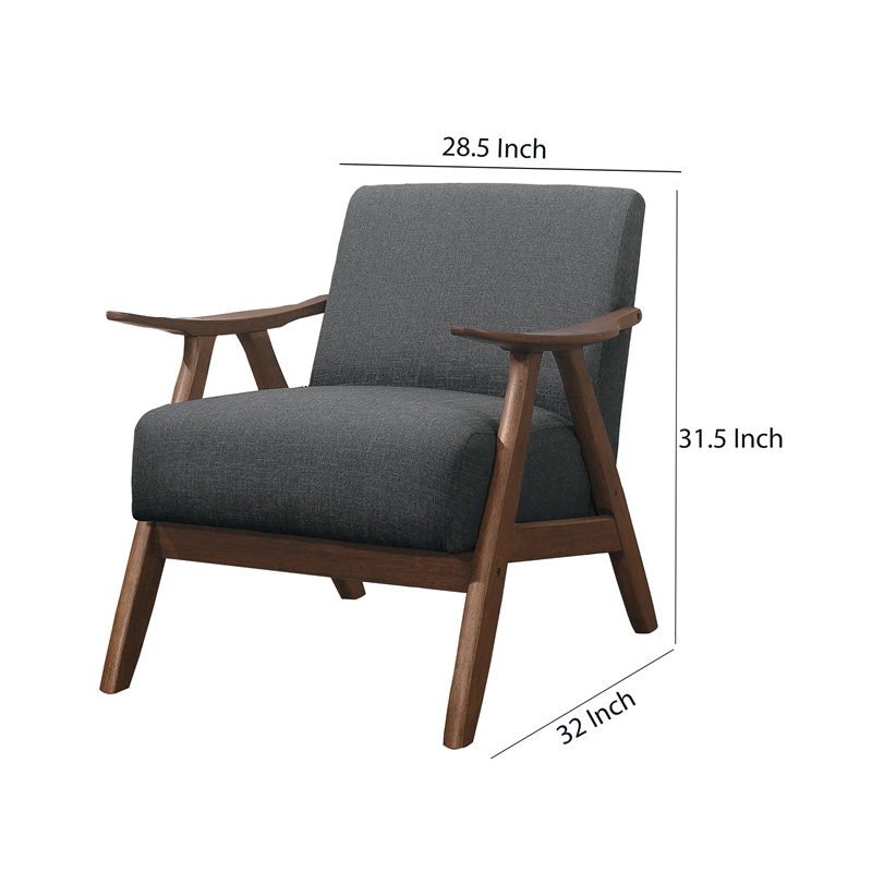 Pemberly Row Retro Accent Chair with Curved Wood Armrests in Gray