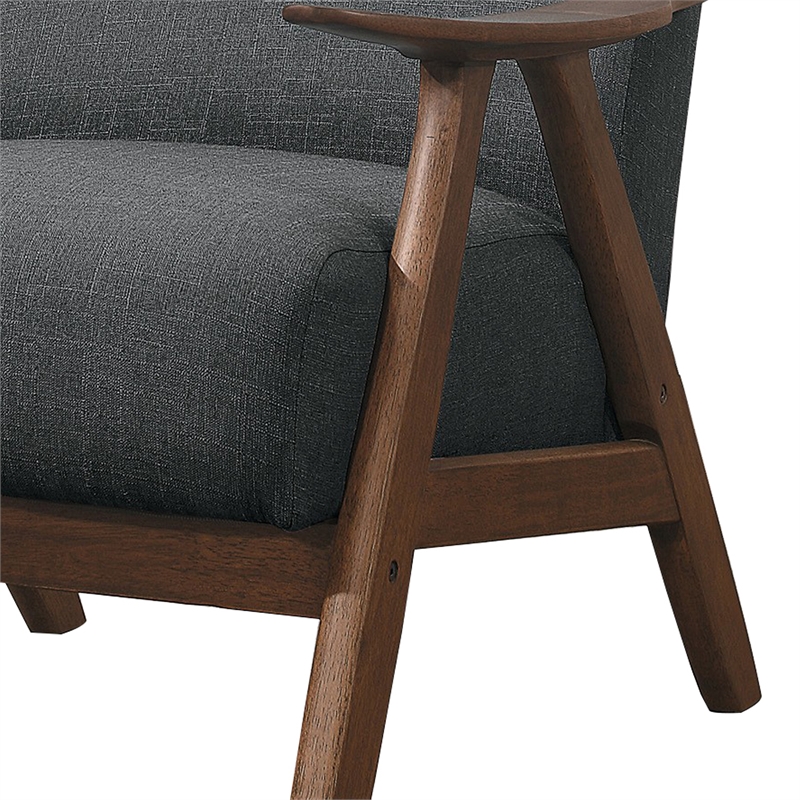 Pemberly Row Retro Accent Chair with Curved Wood Armrests in Gray