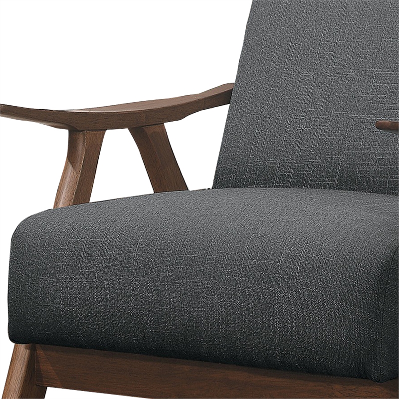 Pemberly Row Retro Accent Chair with Curved Wood Armrests in Gray