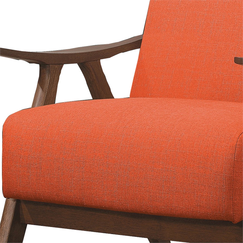 Pemberly Row Retro Accent Chair with Curved Wood Armrests in Orange