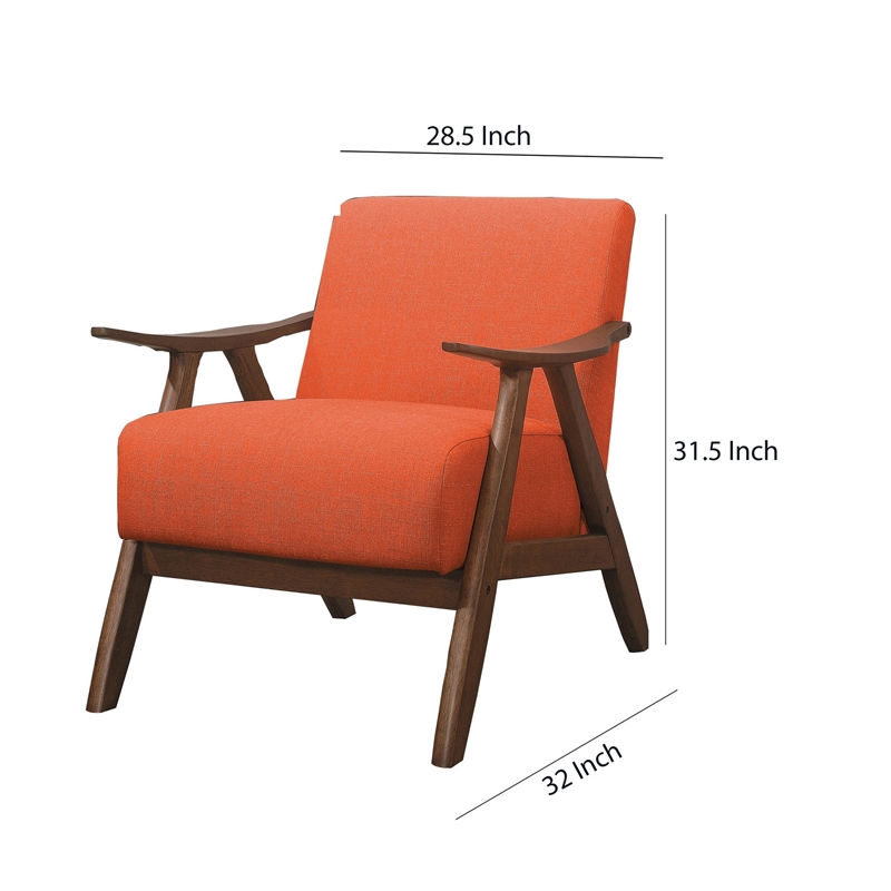 Pemberly Row Retro Accent Chair with Curved Wood Armrests in Orange