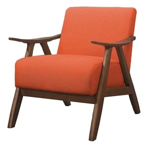 Pemberly Row Retro Accent Chair with Curved Wood Armrests in Orange
