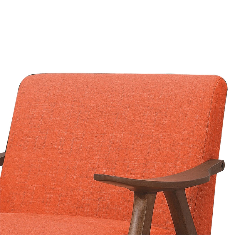 Pemberly Row Retro Accent Chair with Curved Wood Armrests in Orange