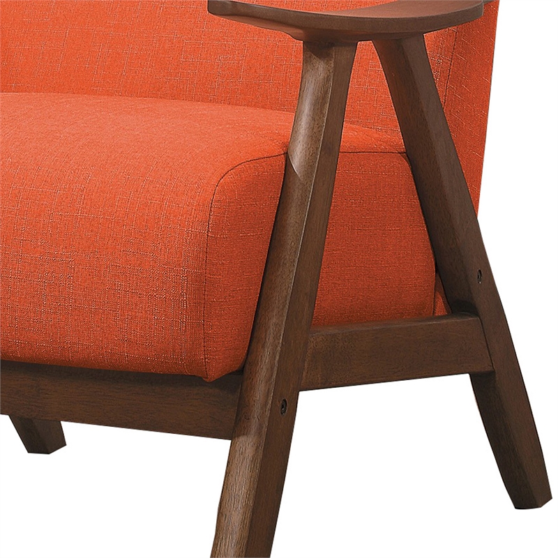 Pemberly Row Retro Accent Chair with Curved Wood Armrests in Orange