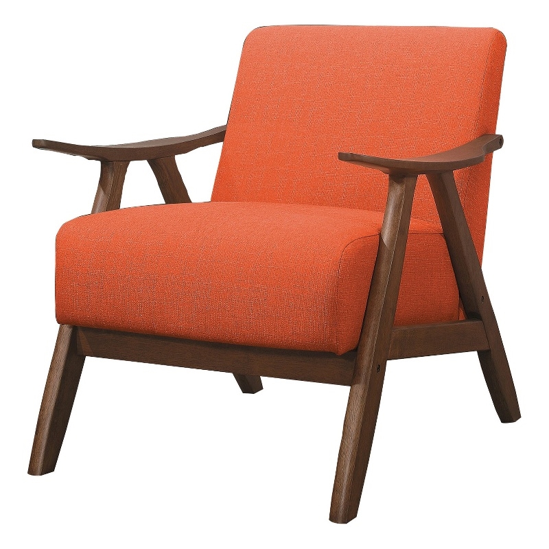 Pemberly Row Retro Accent Chair with Curved Wood Armrests in Orange