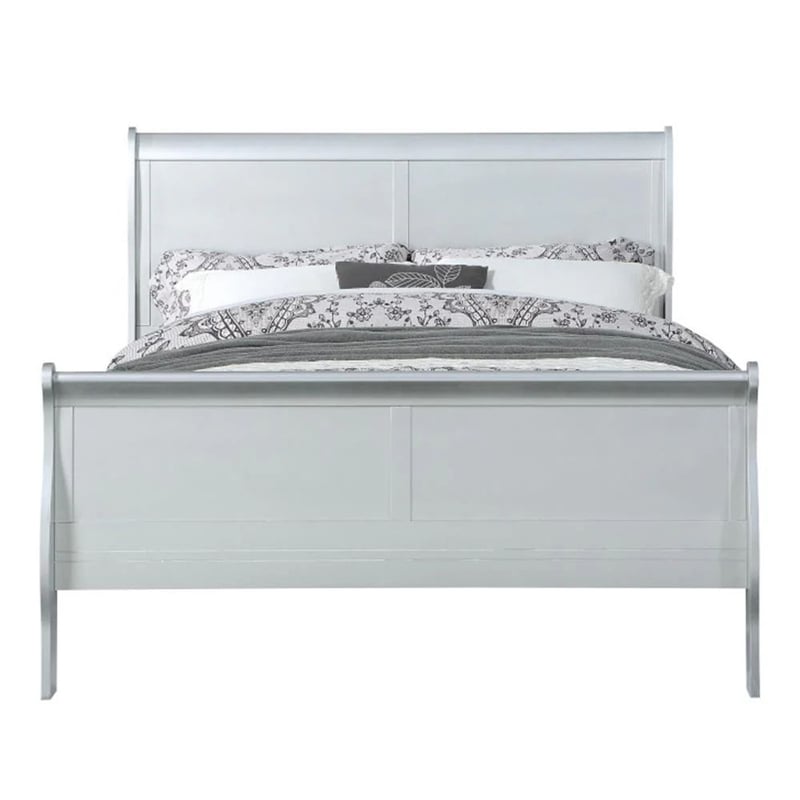 Pemberly Row Sleigh Design Twin Bed with Rectangular Thin Legs in Silver