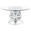 Pemberly Row Round Glass Top Dining Table with Faux Crystals Inlay in Silver