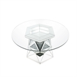 Pemberly Row Round Glass Top Dining Table with Faux Crystals Inlay in Silver
