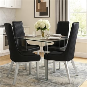Pemberly Row Faux Leather Dining Chair Set of 2 with Stitched Backrest in Black