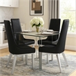 Pemberly Row Faux Leather Dining Chair Set of 2 with Stitched Backrest in Black