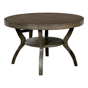 Pemberly Row 48 Inch Round Dining Table with Angled Legs and Open Shelf in Brown