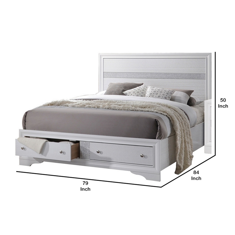 Pemberly Row Eastern King Bed with Panel Headboard & 2 Storage Drawers in White