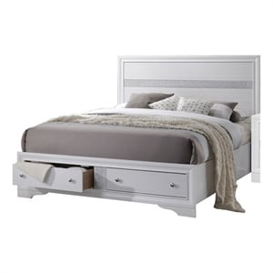 Pemberly Row Eastern King Bed with Panel Headboard & 2 Storage Drawers in White