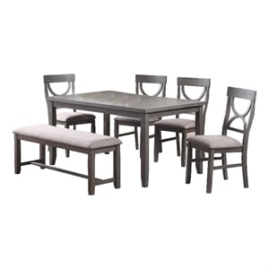 Pemberly Row 6 Piece Farmhouse Dining Set with Cut Out Back Chairs in Gray
