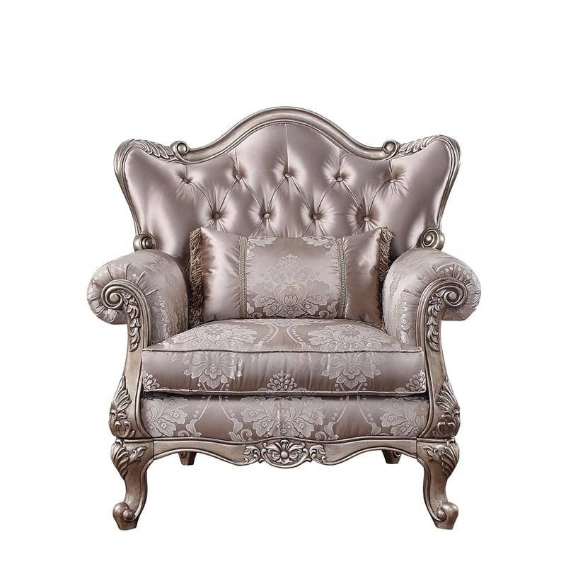 Pemberly Row Button Tufted Wingback Chair with Queen Anne Legs in Champagne Gold