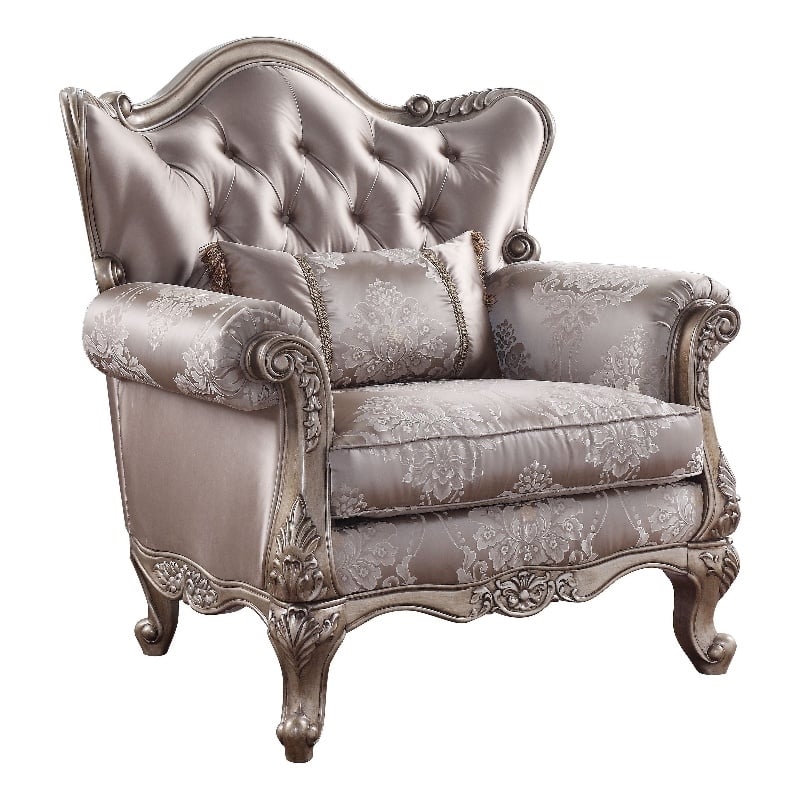 Pemberly Row Button Tufted Wingback Chair with Queen Anne Legs in Champagne Gold