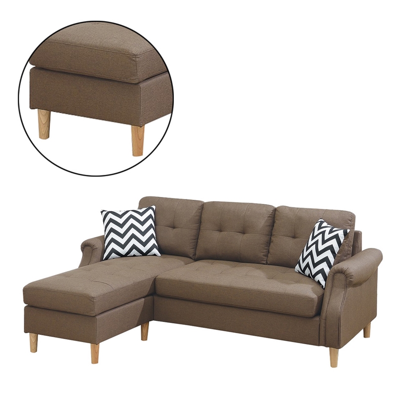 Pemberly Row 2 Piece Sectional Sofa with Rolled Arms and Tufting in Brown
