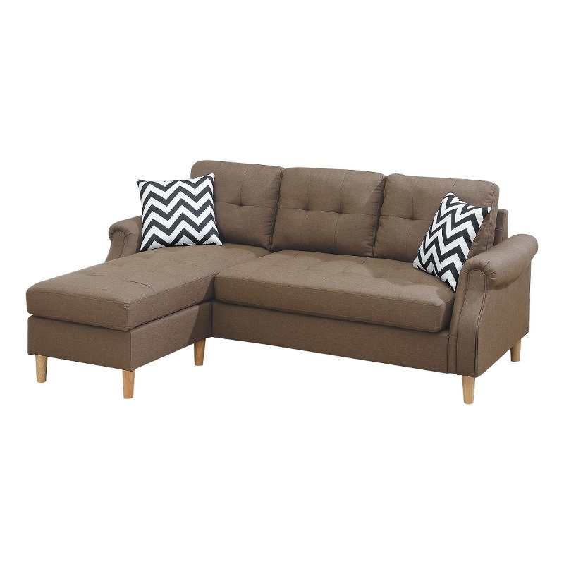 Pemberly Row 2 Piece Sectional Sofa with Rolled Arms and Tufting in Brown