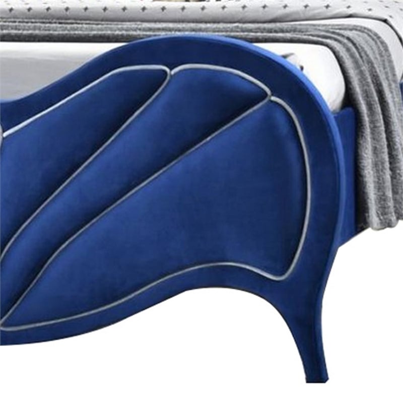 Pemberly Row Velvet Channel Tufted Eastern King Bed with 13 Slats in Blue